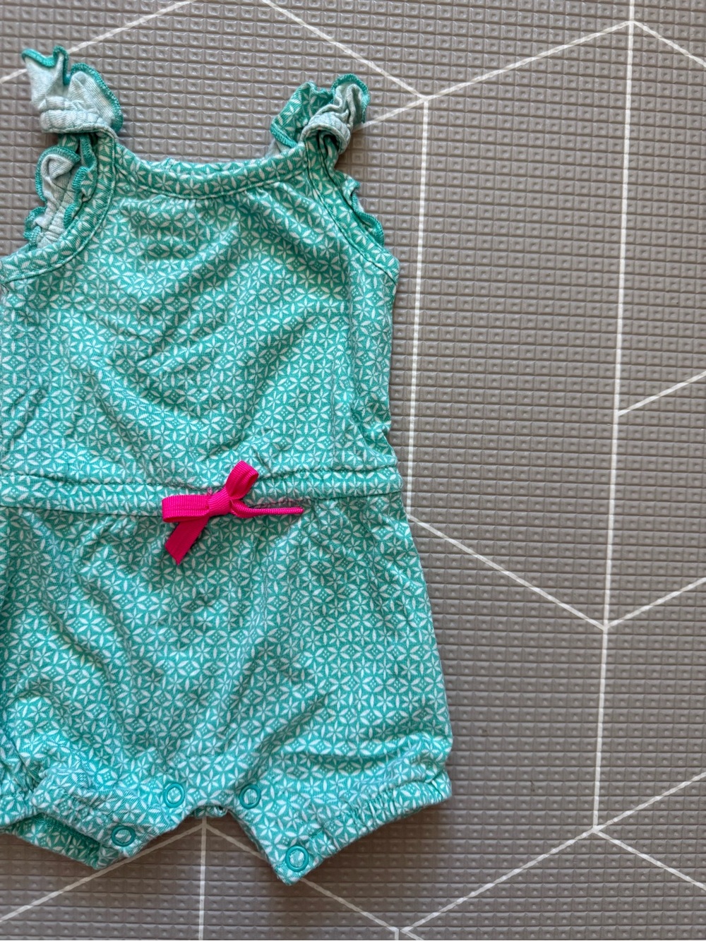 Carters|Baby girl Turquoise Printed Soft cotton Romper w Pink Bow•••NB size,boho